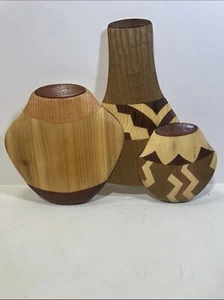 Intarsia Wooden Native Pottery 3 Decorative Wall Art Hanging - Picture 1 of 8