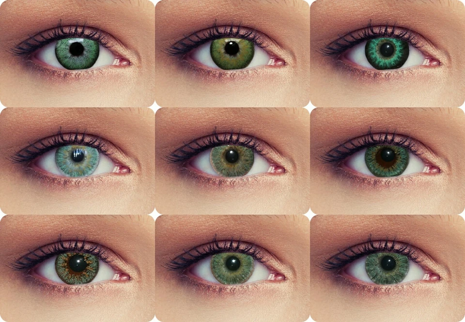 Viele grüne farbige Kontaktlinsen, hellgrün Moosgrün mit Stärke Monatslinsen