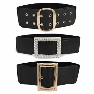 Womens Wide Belt Designer Brand Golden Buckle Waist Dress Coat Decor Waistba US - Picture 1 of 14