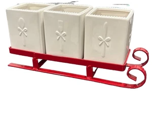 Godinger Silver Art Co Metal Holiday Sleigh-3 Porcelain Utensil Holder -Kitchen - Picture 1 of 8