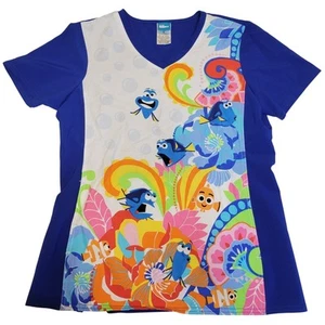 Cherokee Tooniforms Small Finding Dory Print V-Neck Scrub Top Nursing Nemo GUC - Picture 1 of 5