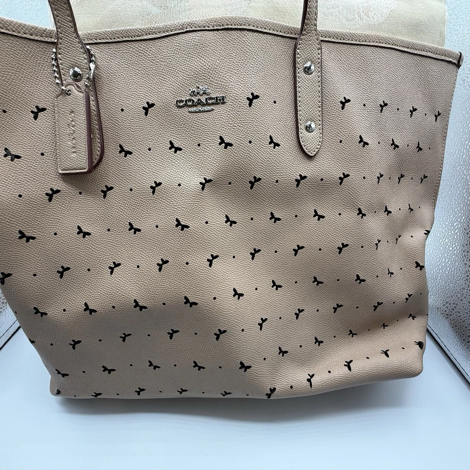 Coach Perforated Butterfly City Tote Beechwood Tan Saffiano Leather Shoulder Bag - Image 1 of 4