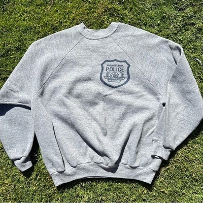 Vintage Philadelphia Police Gray Crewneck Sweatshirt Men’s XL Made in USA Flaw - Image 1 of 4