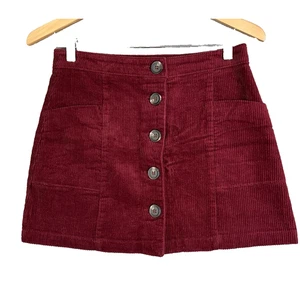 Chloe & Katie Mini Skirt Medium Burgundy Corduroy Pockets Y2K Retro Grunge Punk - Picture 1 of 9