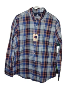 Saddlebred Shirt Mens M Button Dn Blu Plaid WRINKLE FREE Cotton Lng Sleeve NWT - Picture 1 of 9