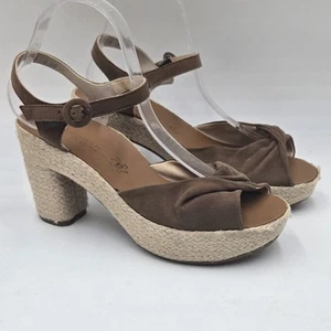 Paul Green Harper Espadrille Heel Sandals Olive Green BrownIS 8.5 Suede Leather - Picture 1 of 8