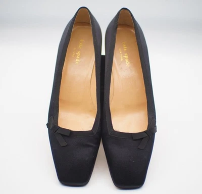 Kate Spade Karolina Preto Camurça Laço Salto Baixo Bombas Acabamento de Fita Tamanho 9B Natal - Imagem 1 de 4