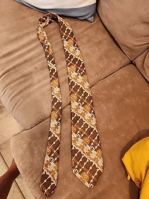 70 年代复古迪斯科佩斯利领带棕色棕褐色宽 1970 年代聚酯纤维 — 第 1/4 张图片