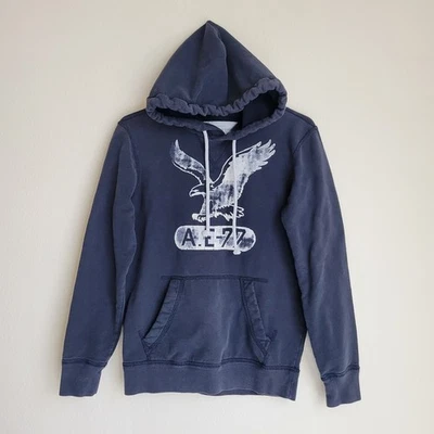 Sudadera con capucha vintage Y2K American Eagle para hombre XS sudadera azul años 2000 descolorida AE77 Bird * Foto 1 de 4