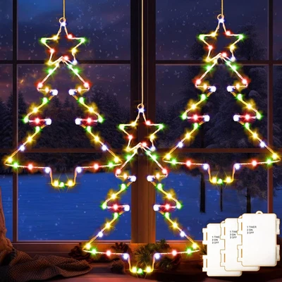 Stella Di Natale Luminosa 3 Pezzi 45 LED Luci Natale Da Esterno a Batteria Con T - Immagine 1 di 4