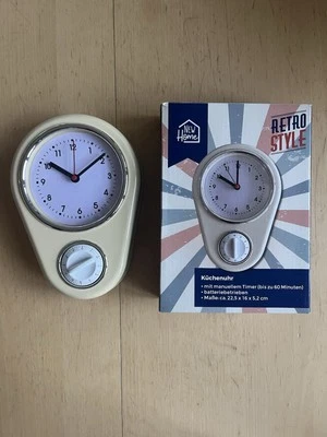 Küchenuhr, mit Timer, Retro-Style, beige , batteriebetrieben, ca.22,5x16cm, - Bild 1 von 4