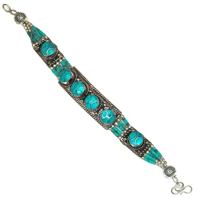 Коралловый тибетский красный драгоценный камень непальская бирюза браслет ручной работы этнический - Изображение 1 из 4