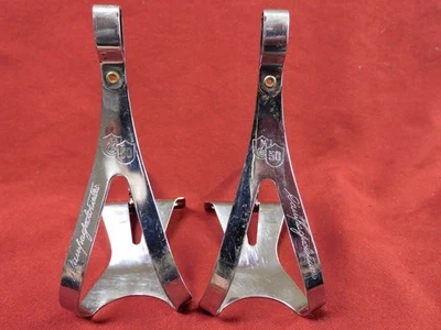 1 par de clips de puntera de acero cromado tamaño mediano Campagnolo vintage 50 aniversario Foto 1 de 4