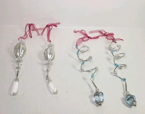 Lot Of 4 Kitschy Finial Ornament Round Blue Silver Tone Plastic Beads Gem - Picture 1 of 8