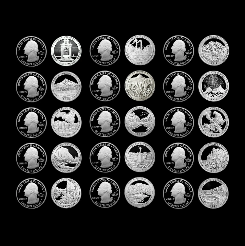 2010 2011 2012 National Parks ATB Mint Quarters ~ Silver and Clad Proof Set  - Image 1 of 3