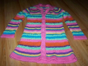 Size Large 10-12 The Children's Place Striped Long Sweater Jacket Pink Purple  - Picture 1 of 3