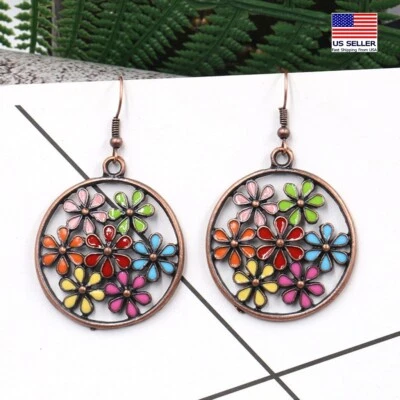 Moda Mujer Pendientes Bohemios Vintage Coloridos Esmaltados Flores Florales 1534 Foto 1 de 4