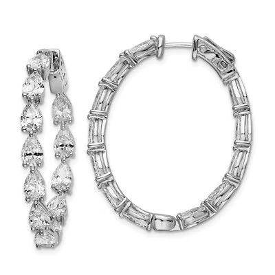 Argento Sterling Pera Taglio Zirconia Cubica IN & Fuori Decorato Ovale Orecchini - Immagine 1 di 4