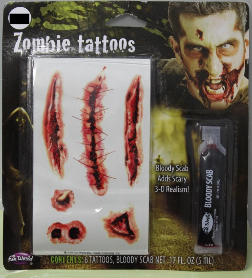 ZOMBIE TATUAJES Monstruo Terror Terror Halloween Disfraz Costra Sangrienta Gore Fiesta NUEVO Foto 1 de 1