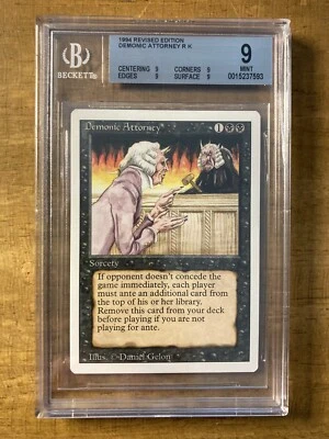 MTG✨DEMONIC ATTORNEY✨ Revised BGS Quad 9’s MINT Rare RESERVE LIST Poker 9 Ante - Image 1 of 2