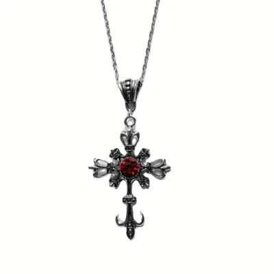 Gothic Inspired Red Gemstone Cross Pendant Necklace Fashion Gift New - Image 1 of 4