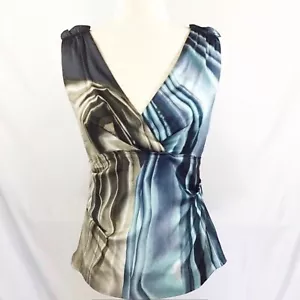 Elie Tahari Gr. XS Bluse Seide ärmellos blau schwarz Swirl Satin abstrakt Top - Bild 1 von 7