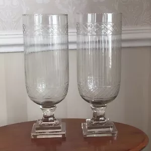 A Good Antique Pair Large Tall Cut Glass Church Candle Lamps Height 40cm (16”) - Picture 1 of 8