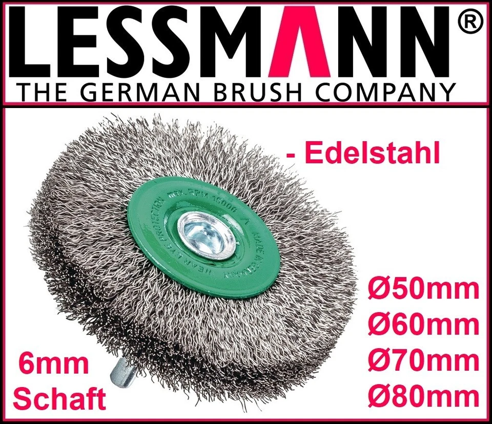 LESSMANN Bohrmaschine EDELSTAHL VA Rundbürste 50 60 70 od. 80mm Verunreinigungen