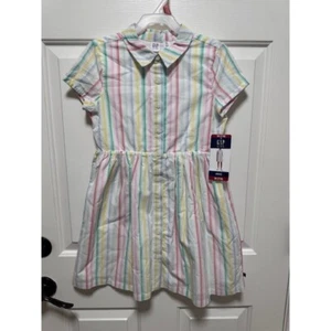 Gap kids collared short sleeve pastel colored button up lined dress 7/8 - Picture 1 of 7
