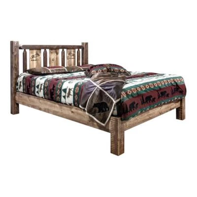 Montana Woodworks Homestead Wood Cama Doble Plataforma con Diseño de Alce en Marrón Foto 1 de 4