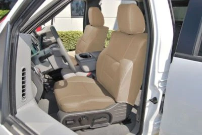 PAR DE 2 FUNDAS DE ASIENTO DELANTERAS PARA FORD F-150 BEIGE AJUSTE PERSONALIZADO SIN CINTURÓN INCORPORADO Foto 1 de 4