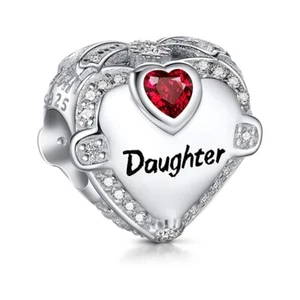 Daughter I Love You Heart Charm For European Bracelets S925 Sterling Silver - Picture 1 of 2