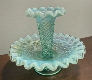 Fenton Opalescent Diamond Lace Single Horn Miniature Epergne - Picture 1 of 4