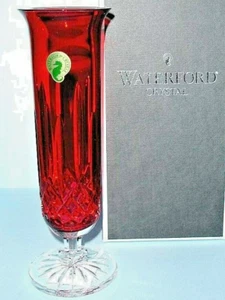 Waterford Crystal Lismore Crimson Red Footed Bud Vase 8" Stem Cut #146112 New - Picture 1 of 3