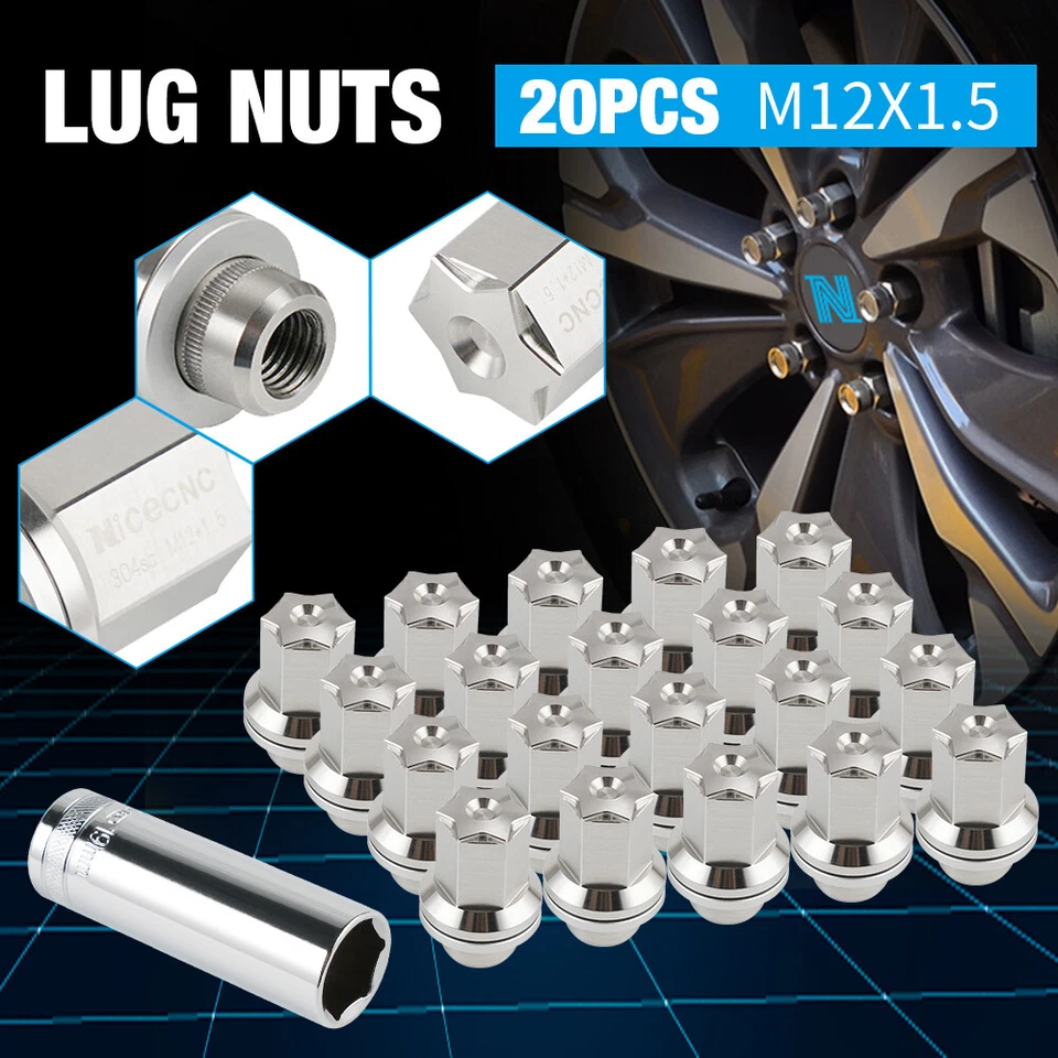 NiceCNC 20X 12x1.5 Wheel Lug Nuts Stainless for Lexus GS300 GS350 GS400 RC300 - Image 1 of 4