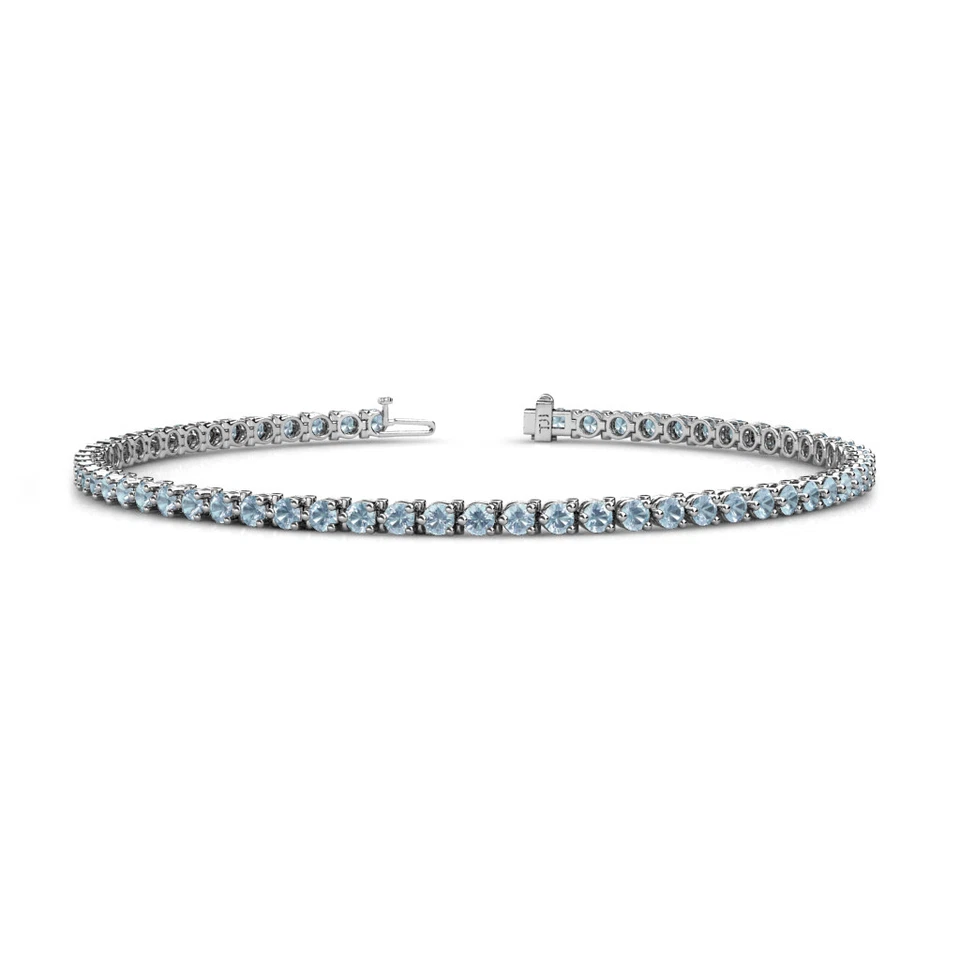 Aquamarine 3-Prong Womens Eternity Tennis Bracelet 1.86 ctw 14K Gold JP:123986 - Image 1 of 1