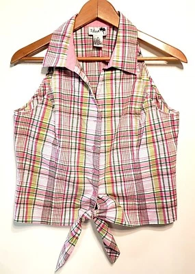 Camisa Top Vintage Años 80 Island Republic Sin Mangas Corbata Frontal Botón Talla 14  Foto 1 de 4