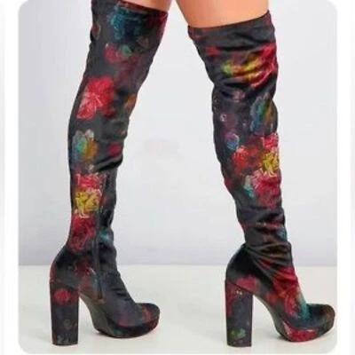 Botas Madden Girl Groupie Terciopelo Floral Sobre la Rodilla Talla 7.5 Retro Geniales Foto 1 de 4