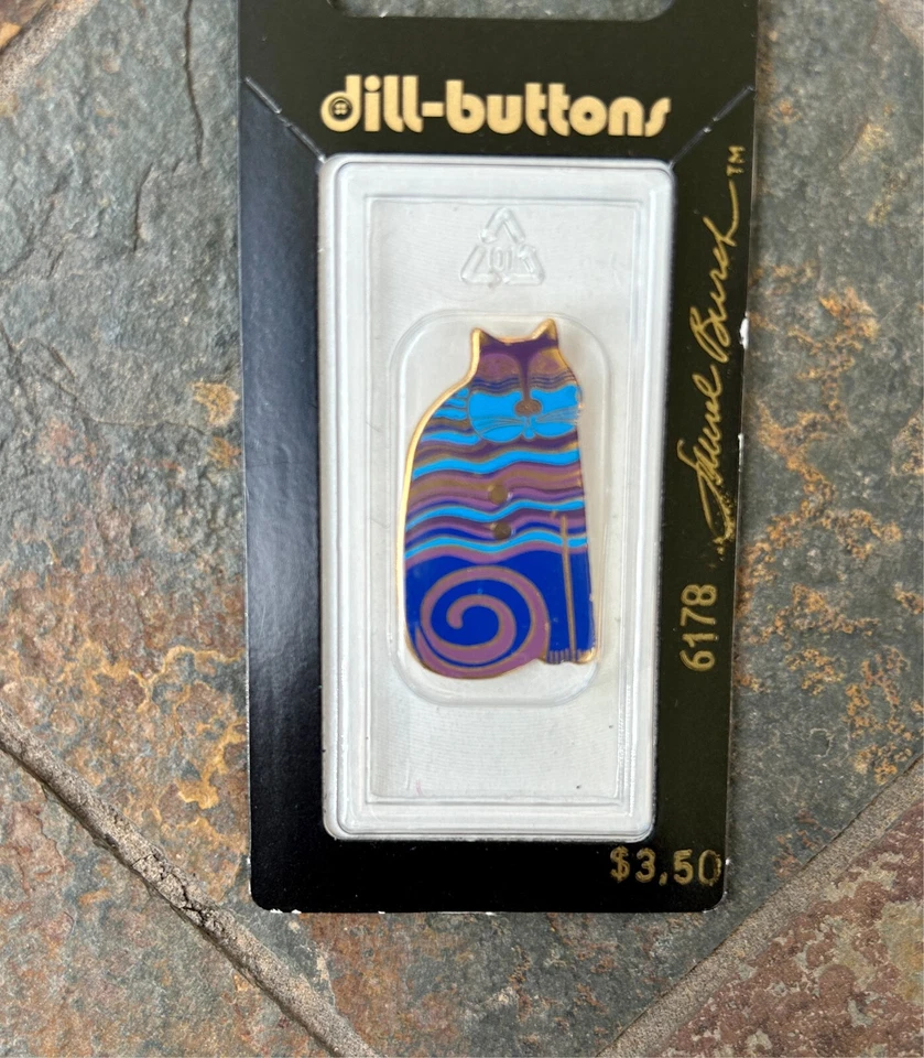 Laurel Burch cat button turquoise stripe new in original packaging vintage rare - Image 1 of 2