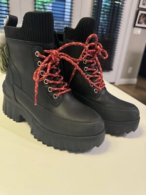 NUTURE Bota de Nieve con Suela de Cuero Whitney Negra Roja Con Cordones Talla 6.5Nueva Foto 1 de 4
