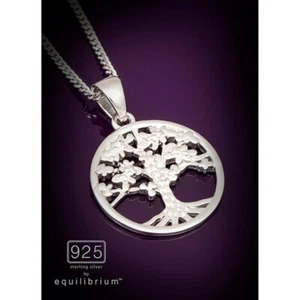 NEW EQUILIBRIUM 925 STERLING SILVER DROP BLOSSOM TREE PENDANT AND NECKLACE - Picture 1 of 2