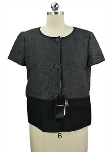 EMPORIO ARMANI Short Sleeve Scoop Neck Fancy Knit Blazer Jacket 44 / L New $520 - Picture 1 of 12