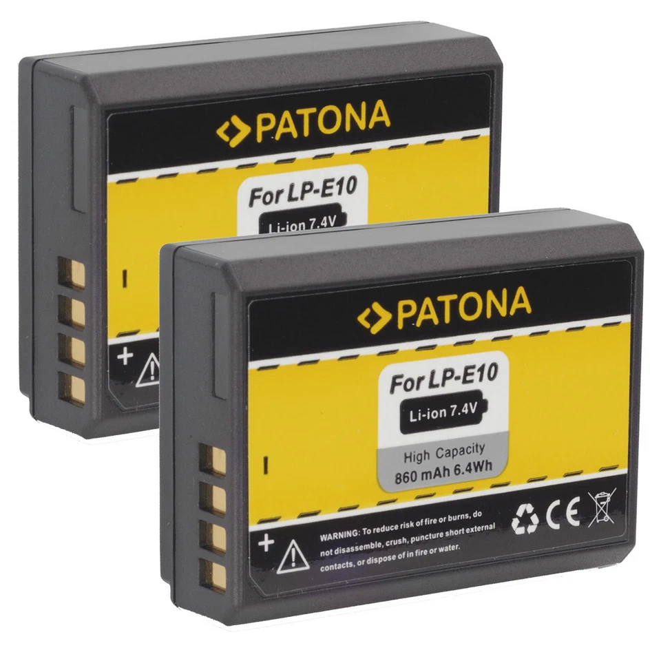 2 x Patona Akku für Canon EOS 1100D, 1200D, 1300D, 2000D, 4000D - LP-E10 860mAh - Bild 1 von 1