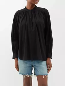 Camisa Top Nili Lotan Marcel Negra Gran Tamaño Encaje Manga Larga Algodón M Nueva 274913 - Imagen 1 de 9