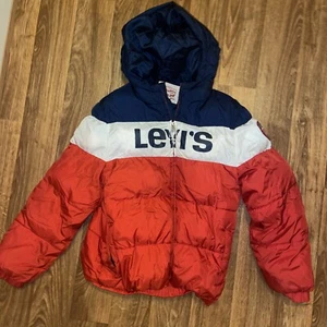 Levi's Puffer Jacket Boys Youth XL 13-15 Full Zip Hooded Coat Red Distressed - Picture 1 of 4