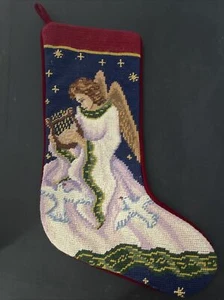 Angel with Doves, Harp Needlepoint Christmas Stocking, Imperial Elegance, 15 in - Picture 1 of 5