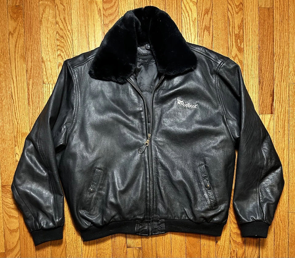 Chaqueta de moto bombardero forrada con cremallera A-2 de cuero Bobcat vintage para hombre 2XL Foto 1 de 4