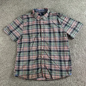 Sperry Shirt Mens Large Pink Green Plaid Cotton Short Sleeve Button Up Preppy - Picture 1 of 10