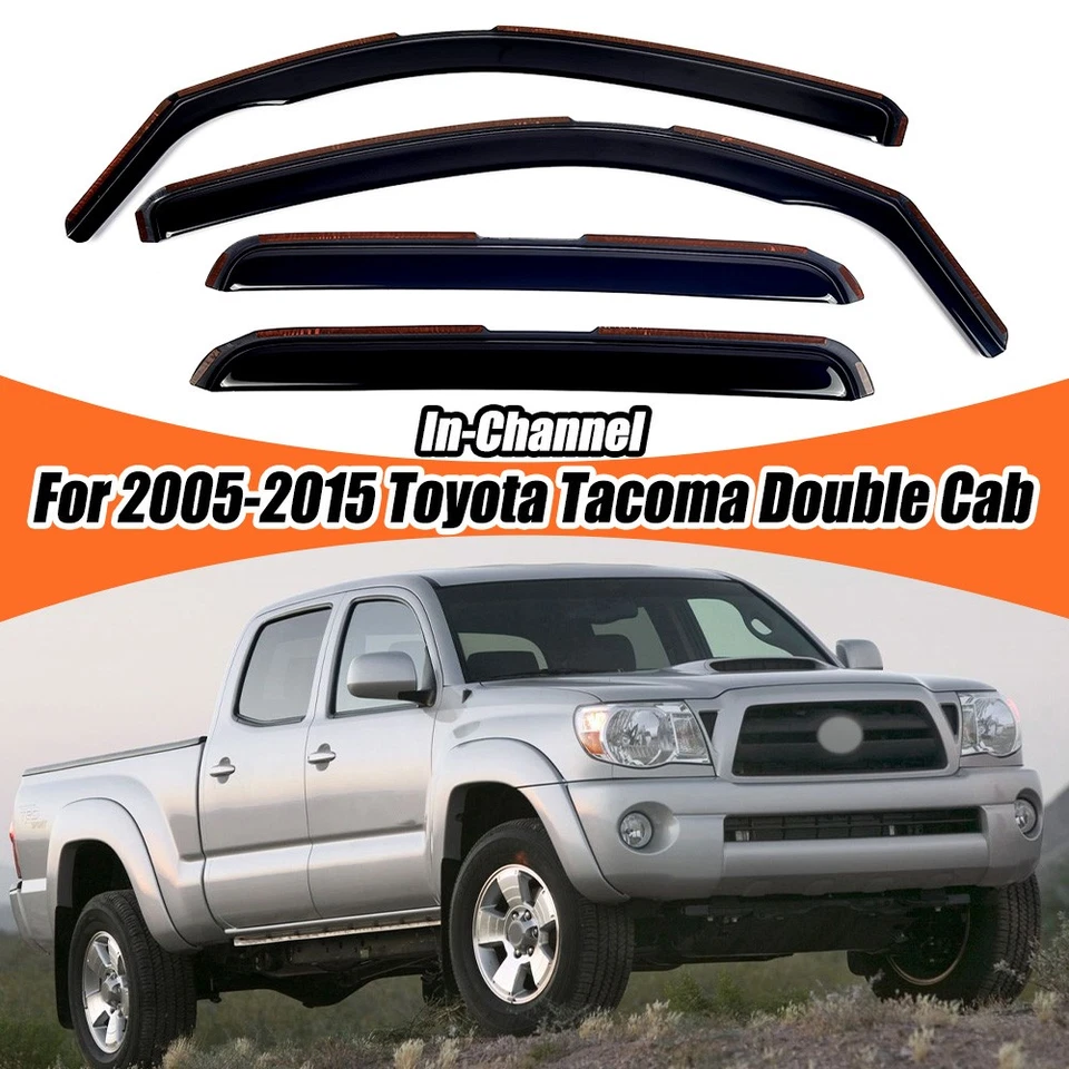 Para Toyota Tacoma 2005-2015 doble cabina ventana visera deflector de viento en canal Foto 1 de 4