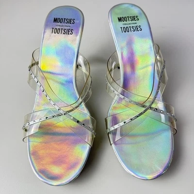 Sandalias Mootsies Tootsies Tacón Gatito Transparente Iridiscente Para Mujer Talla 9 Estrás Foto 1 de 4